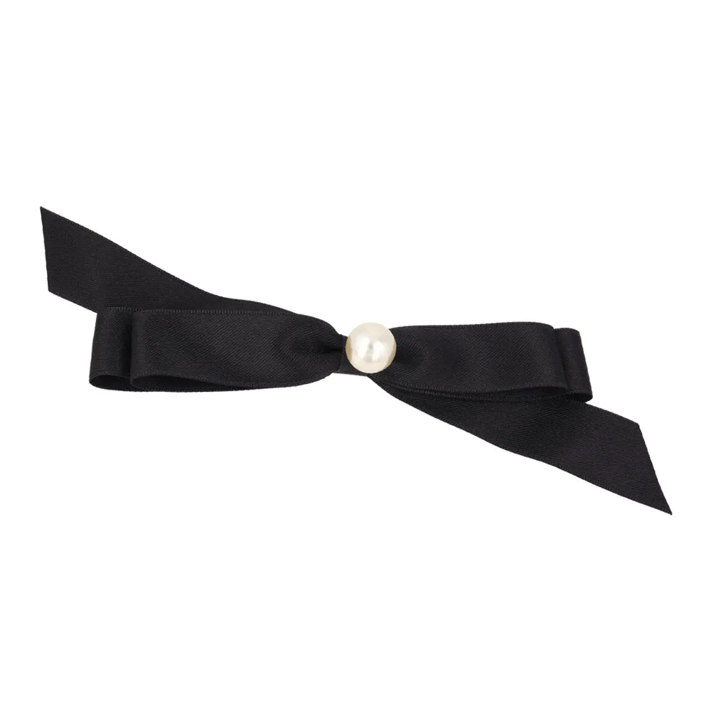 Pearl Detail Black Bow Barrette