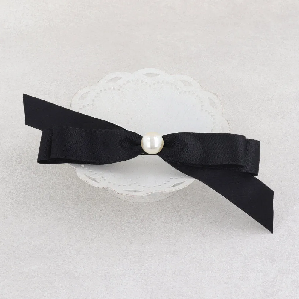 Pearl Detail Black Bow Barrette