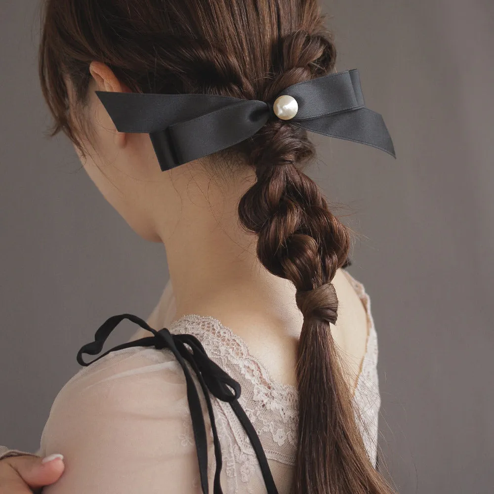 Pearl Detail Black Bow Barrette