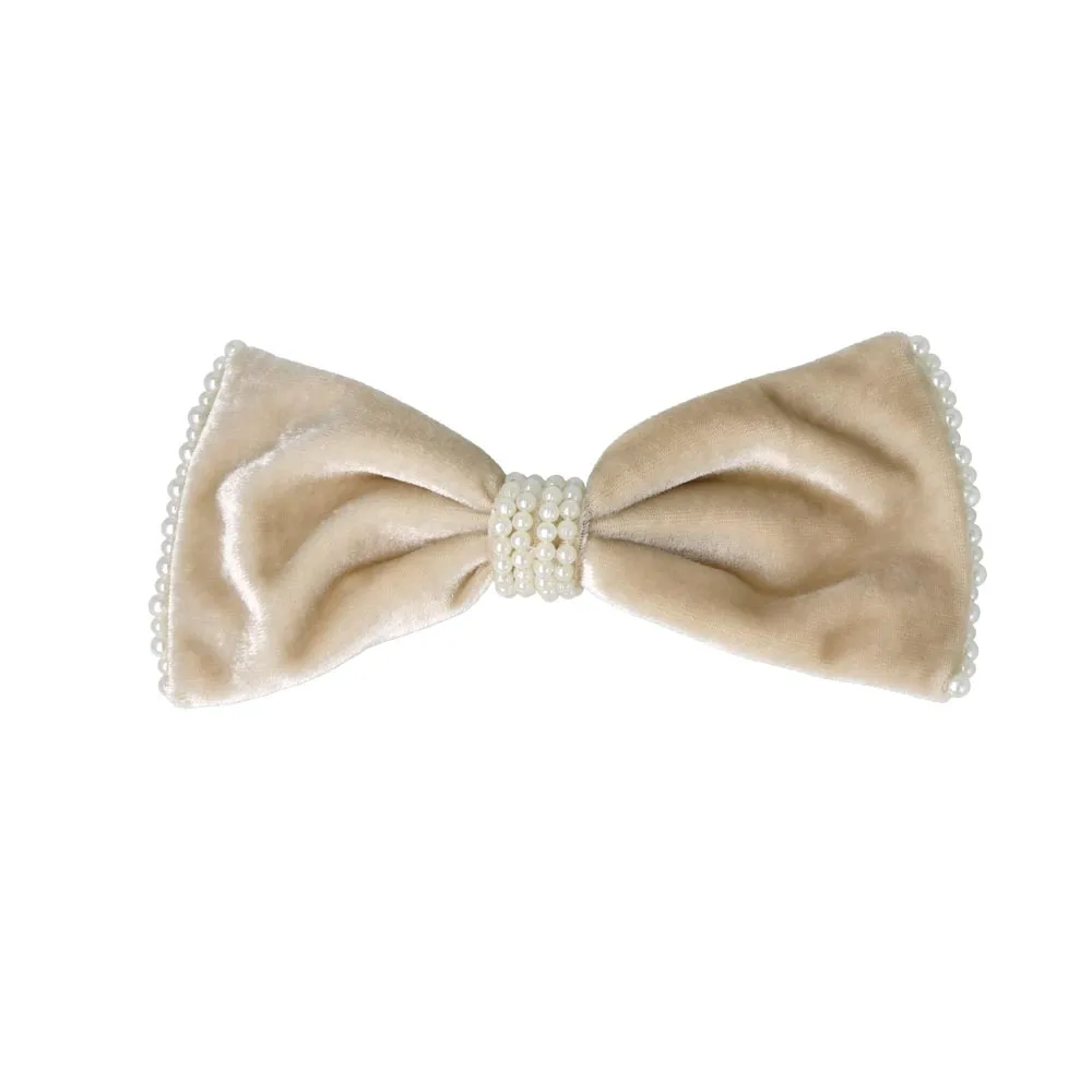 Pearly Velvet Hair Bow Barrette