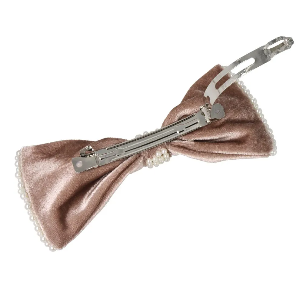 Pearly Velvet Hair Bow Barrette