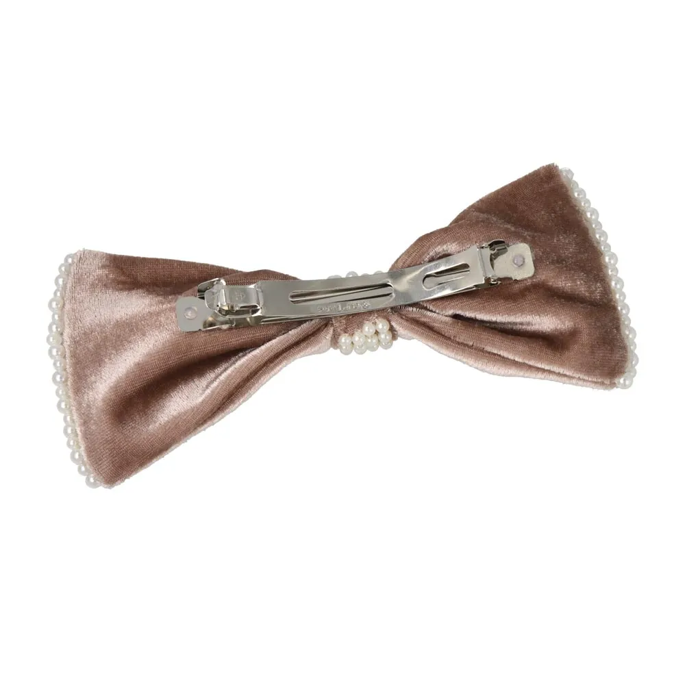 Pearly Velvet Hair Bow Barrette