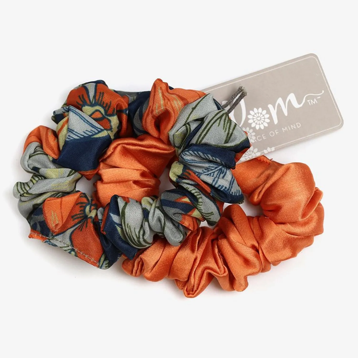 POM Orange and Grey Botanical and Plain Mix Scrunchie Duo