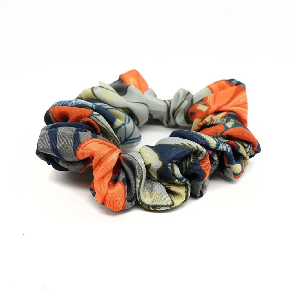 POM Orange and Grey Botanical and Plain Mix Scrunchie Duo