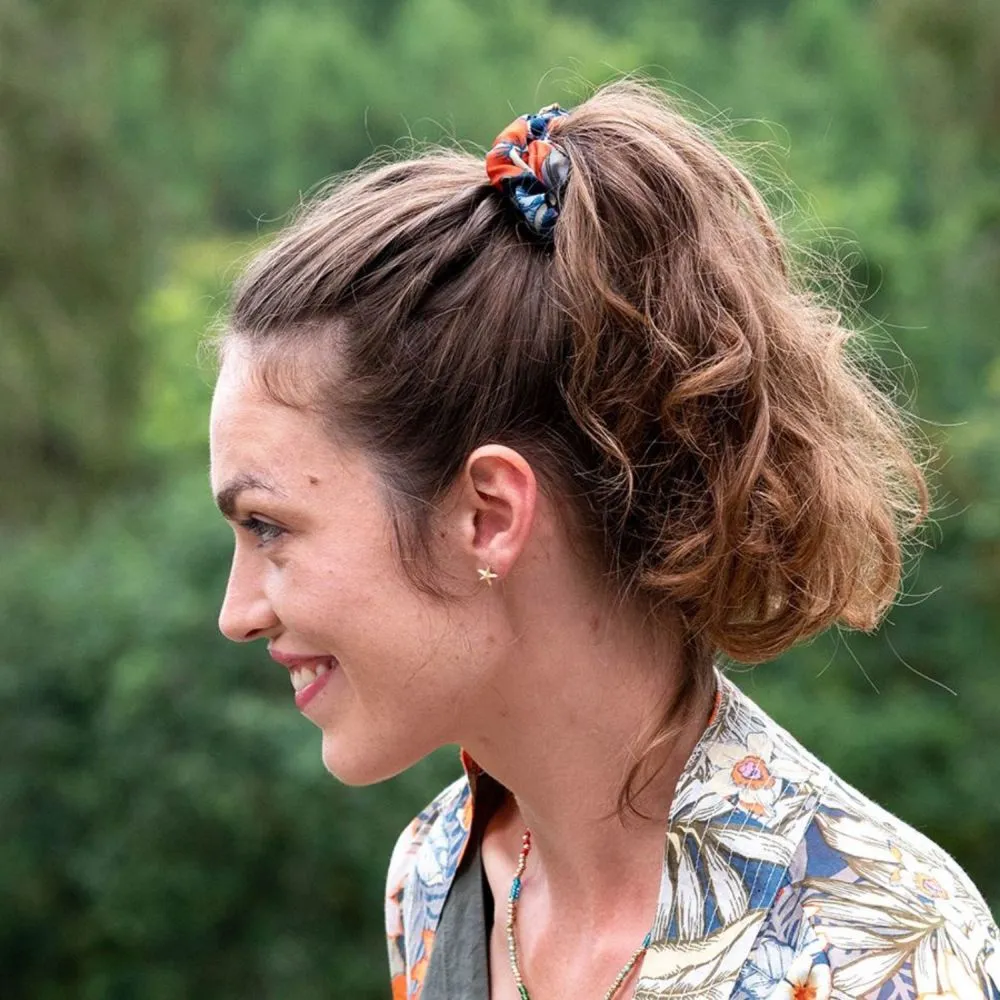 POM Orange and Grey Botanical and Plain Mix Scrunchie Duo