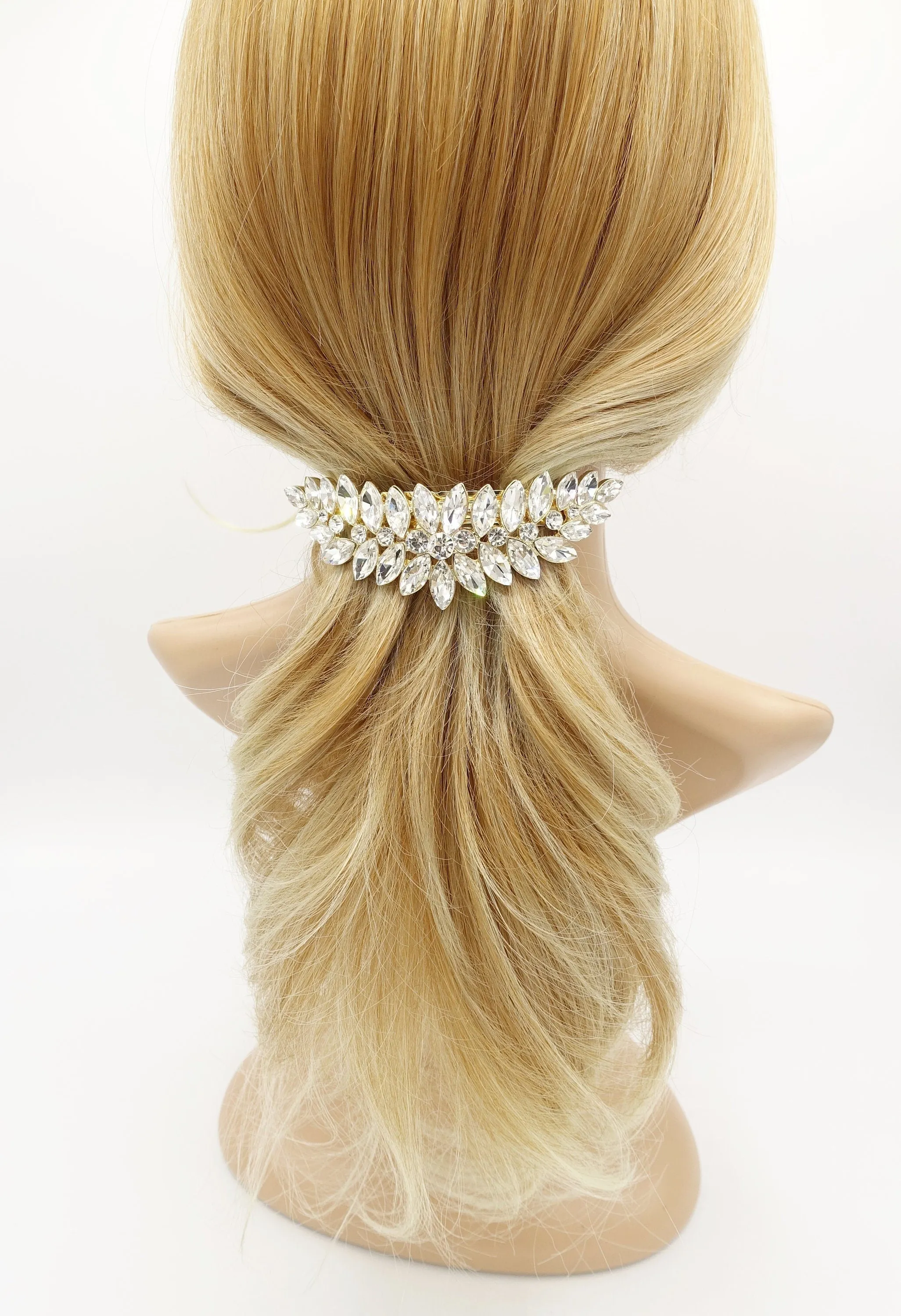 rhinestone leaf hair barrette bling hair accessory for women