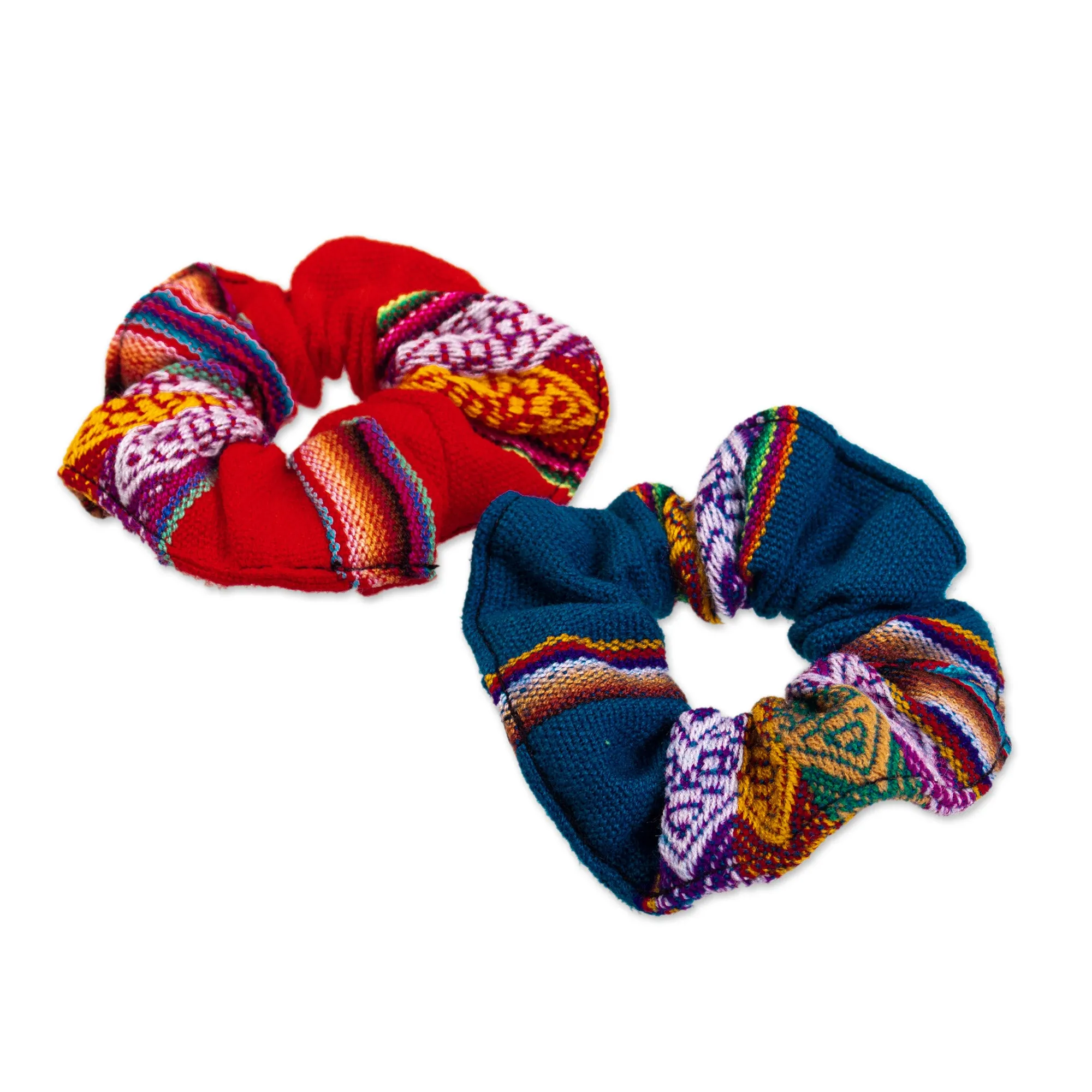 Set of 2 Scrunchies with Vibrant Andean Motifs - Andes Double Fantasy | NOVICA