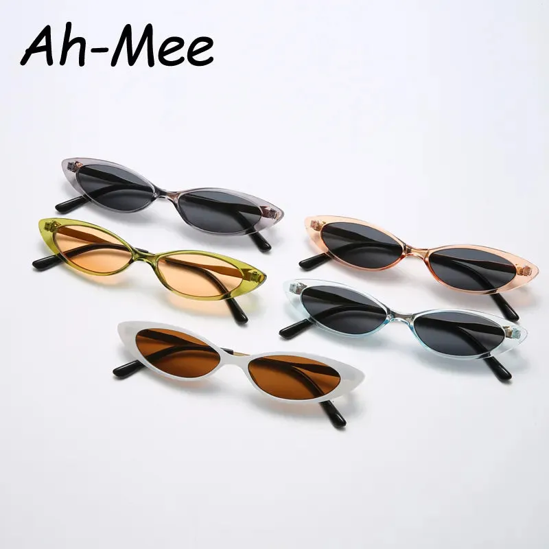 Small Cat Eye Style Cycling Sunglasses Narrow Tinted Color Lens Sun Glasses Metal Frame Candy Color Internet Celebrity Recommend