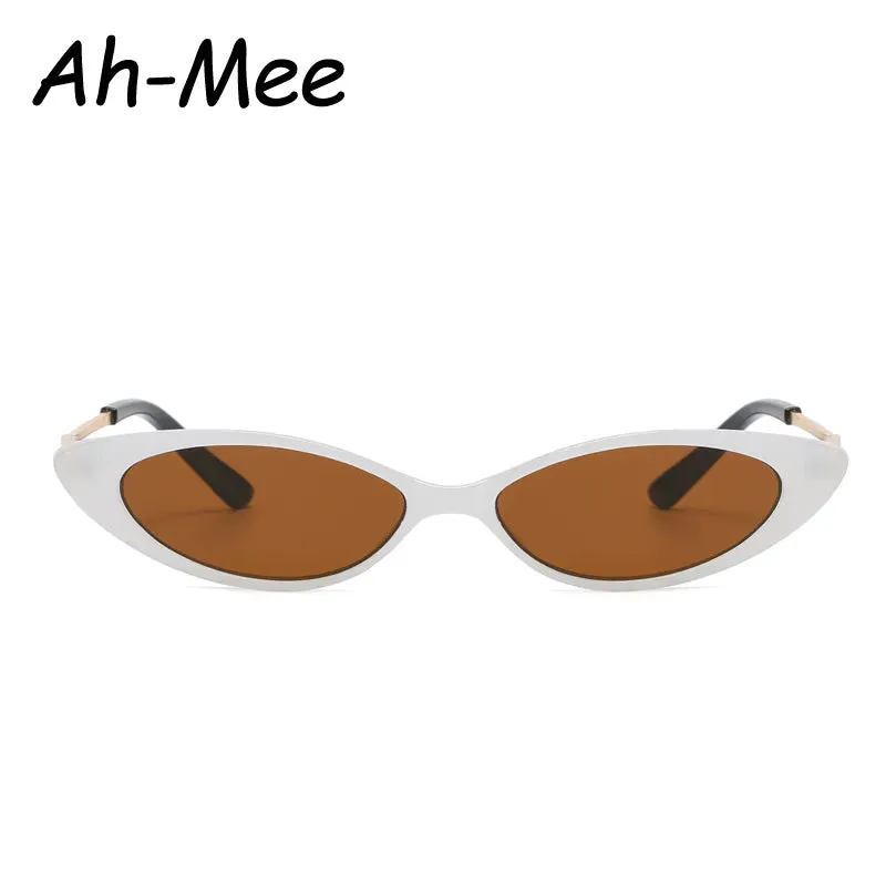 Small Cat Eye Style Cycling Sunglasses Narrow Tinted Color Lens Sun Glasses Metal Frame Candy Color Internet Celebrity Recommend