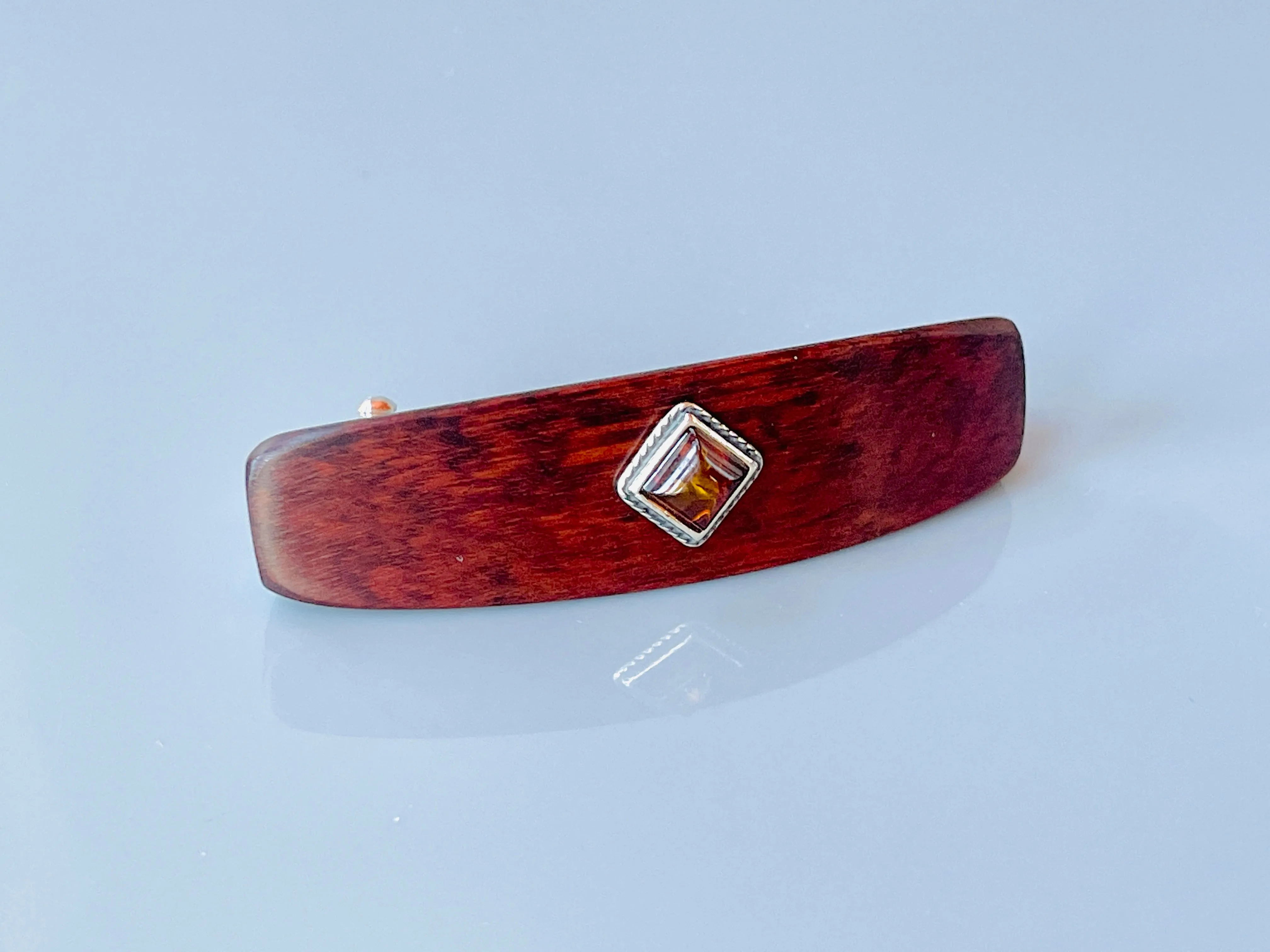 Snakewood Baltic Amber Silver Wood barrette, Elegant Hair Clip Unique Barrette