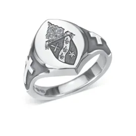 Sterling Silver Custom Engraved Bishop Ring with Crosses