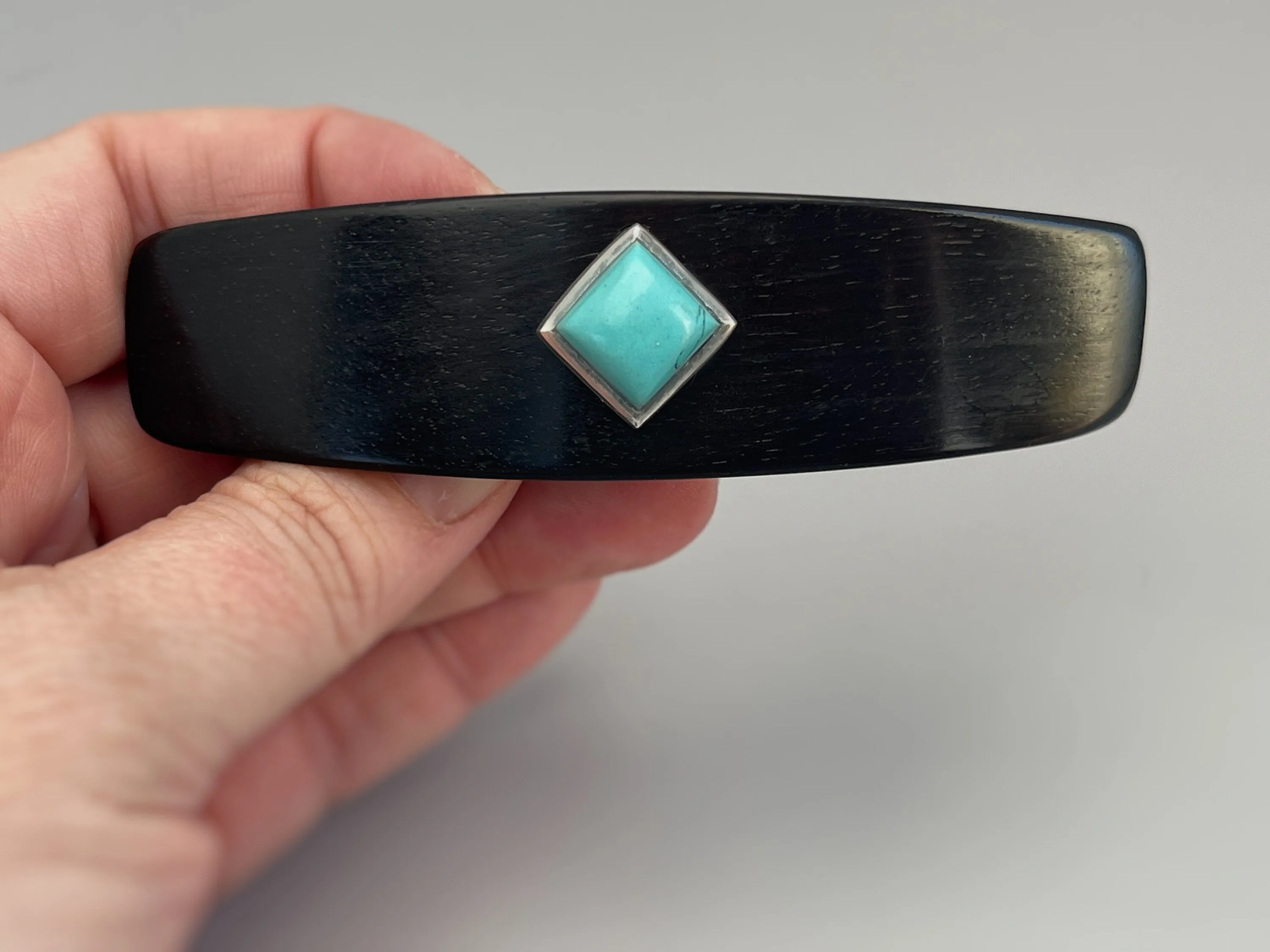 Sterling Silver Turquoise and Ebony wood hair clip