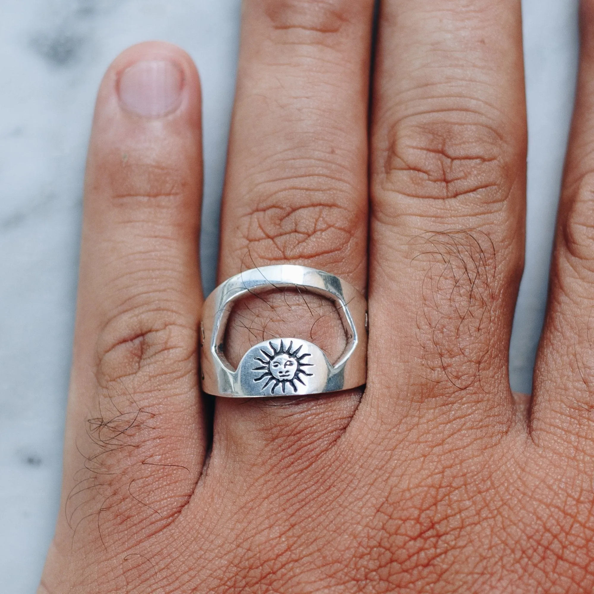 SUN & JAGUAR BOTTLE OPENER RING | 925 STERLING SILVER