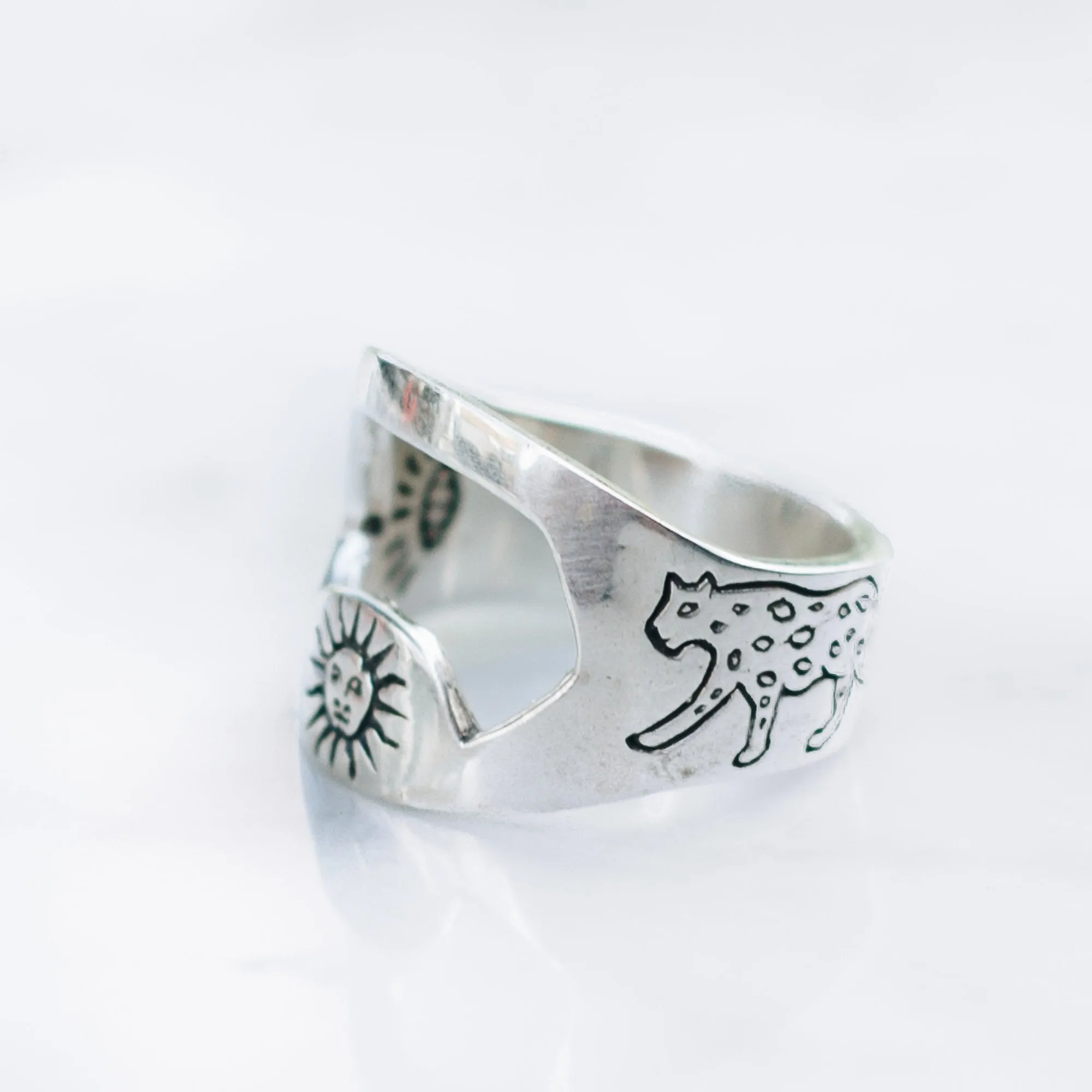 SUN & JAGUAR BOTTLE OPENER RING | 925 STERLING SILVER