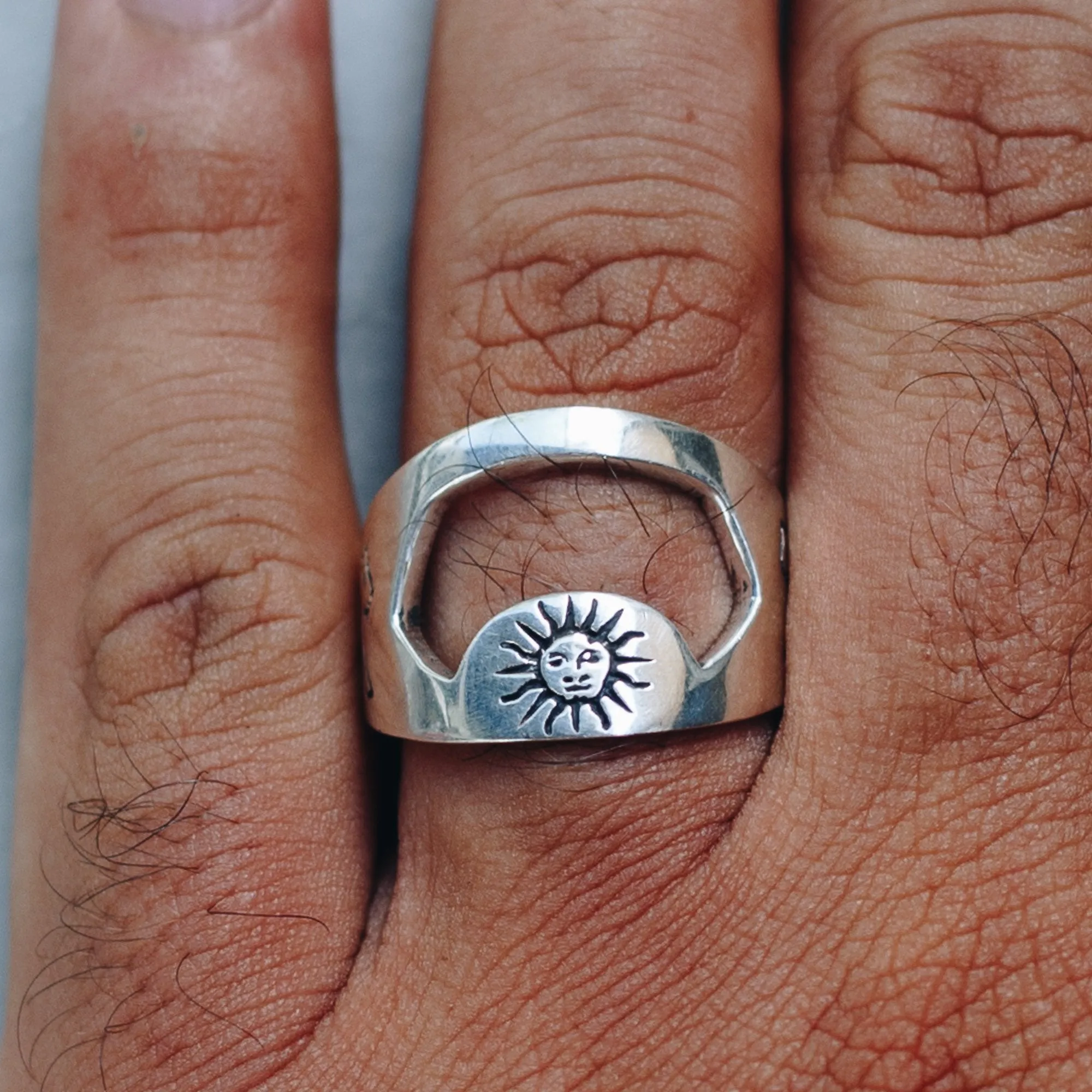 SUN & JAGUAR BOTTLE OPENER RING | 925 STERLING SILVER