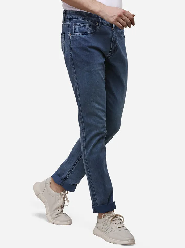 Teal Blue Narrow Fit Solid Jeans | Greenfibre