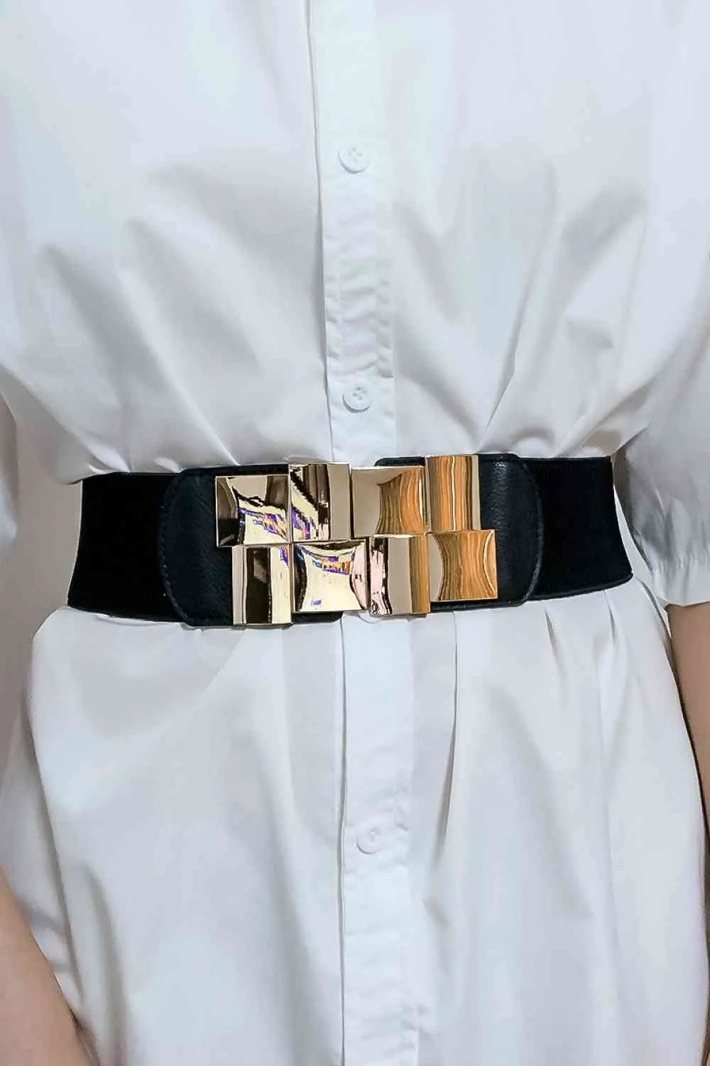 TEEK - Squared Geometric Buckle Stretch Wide Belt