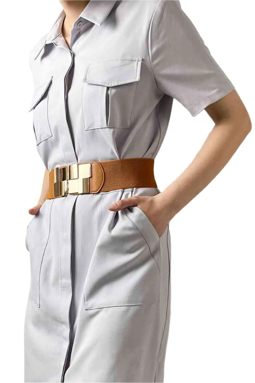 TEEK - Squared Geometric Buckle Stretch Wide Belt