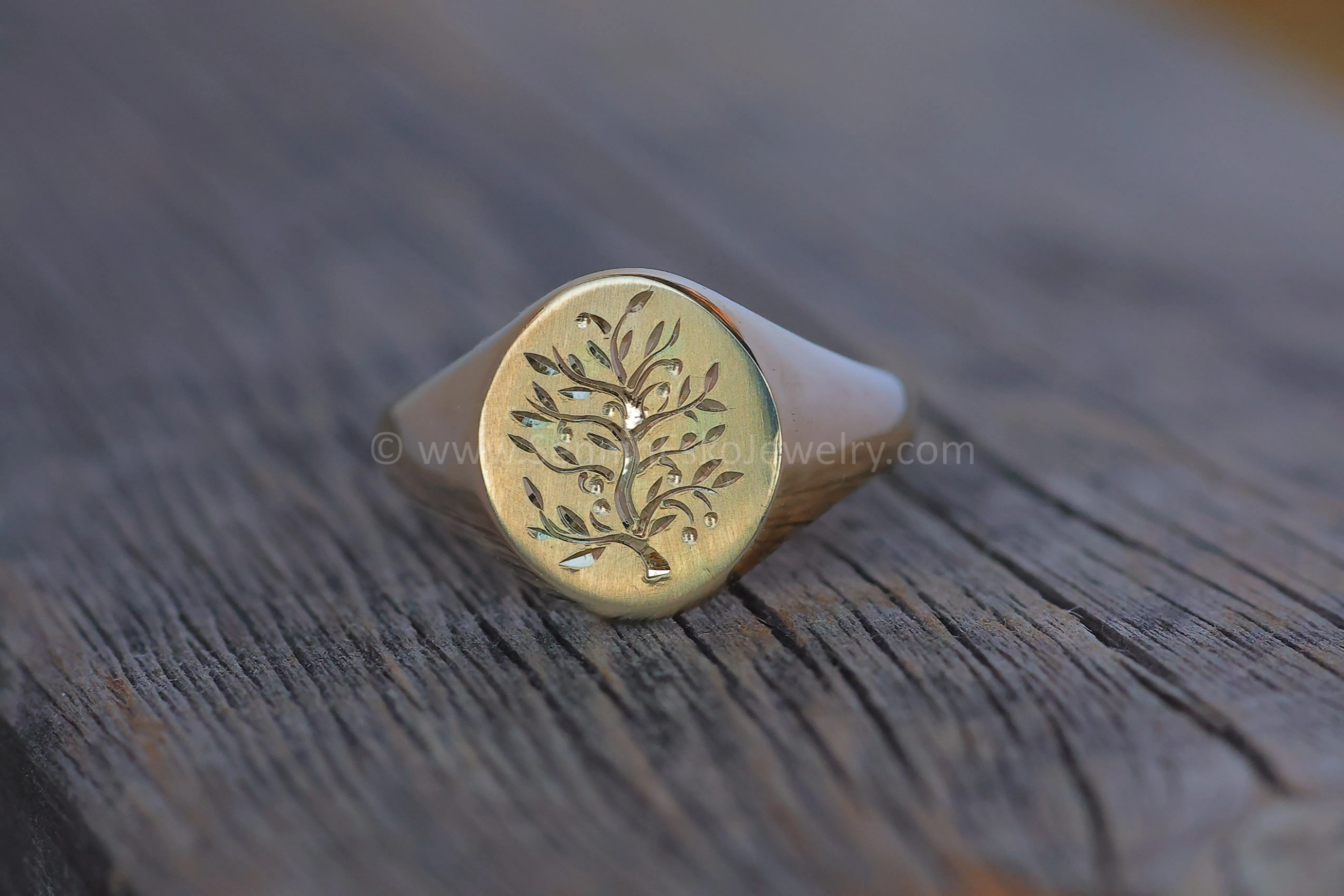 Tree Of Life Signet - Ready To Ship - 14kt Yellow Gold Bright Cut Engraving