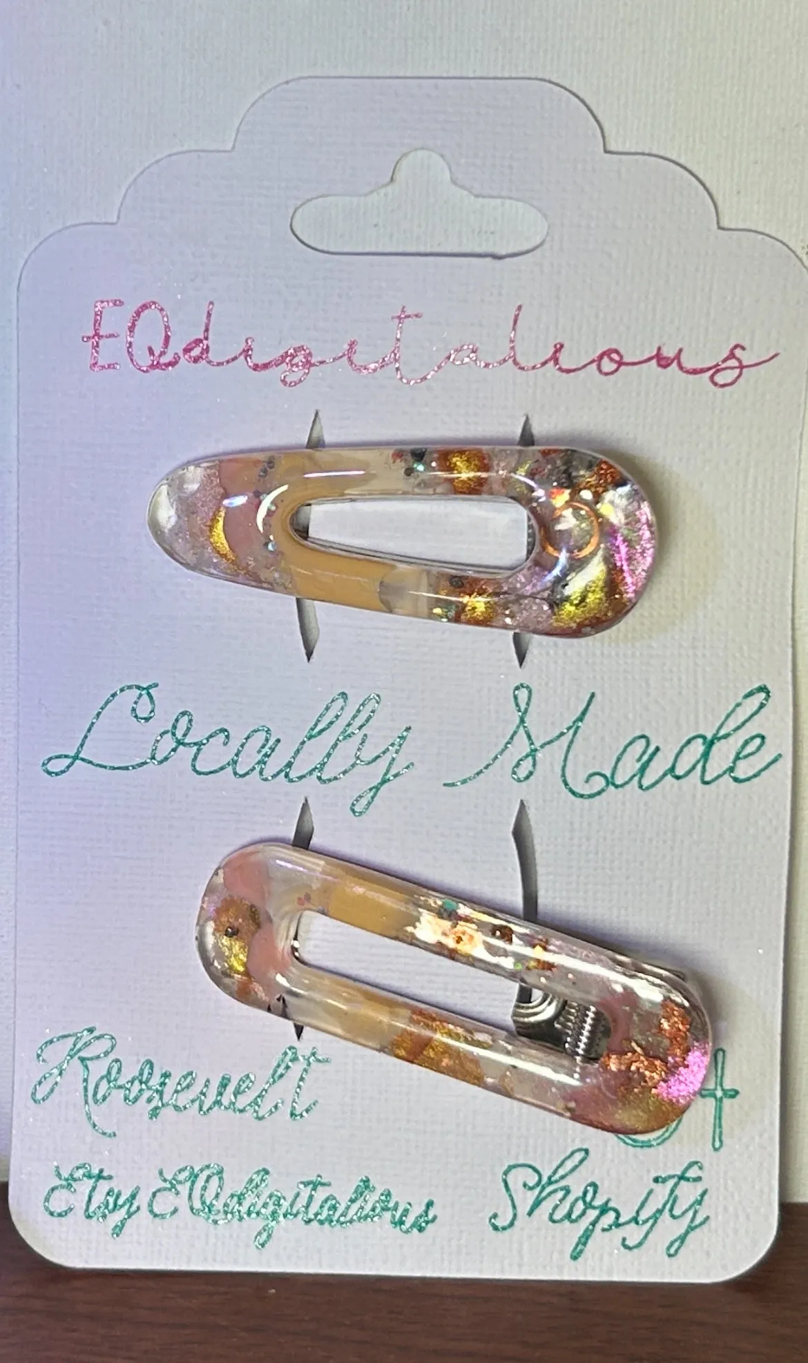 Two UV Resin Hair Barrettes, Base Color Cream, Unique, Multilayered Design with Shimmering Hues. "Color Cream"