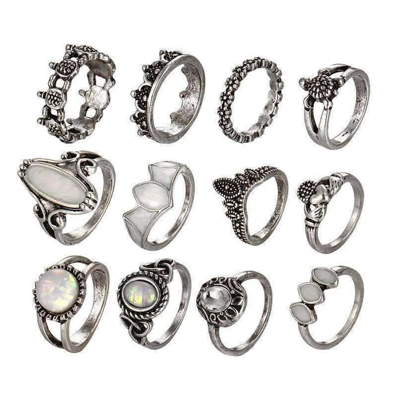 Ultimate Opal Collection Boho Midi-Knuckle Rings for Woman Set of 12