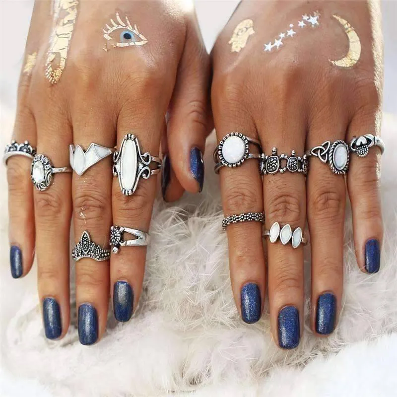 Ultimate Opal Collection Boho Midi-Knuckle Rings for Woman Set of 12