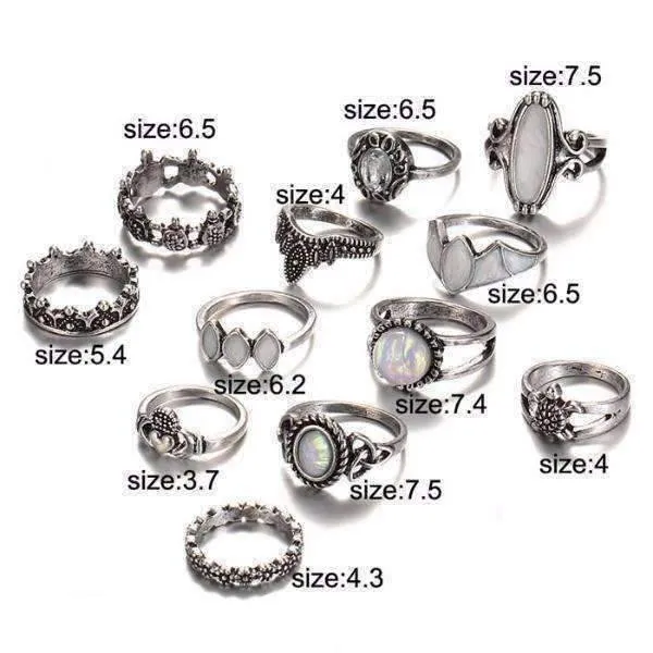 Ultimate Opal Collection Boho Midi-Knuckle Rings for Woman Set of 12