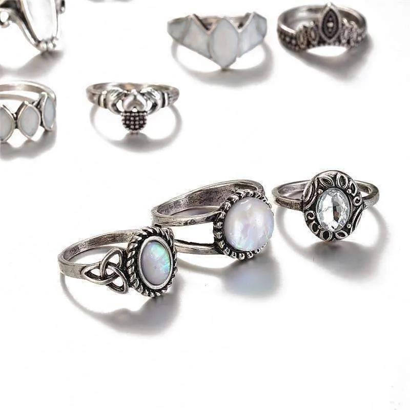 Ultimate Opal Collection Boho Midi-Knuckle Rings for Woman Set of 12