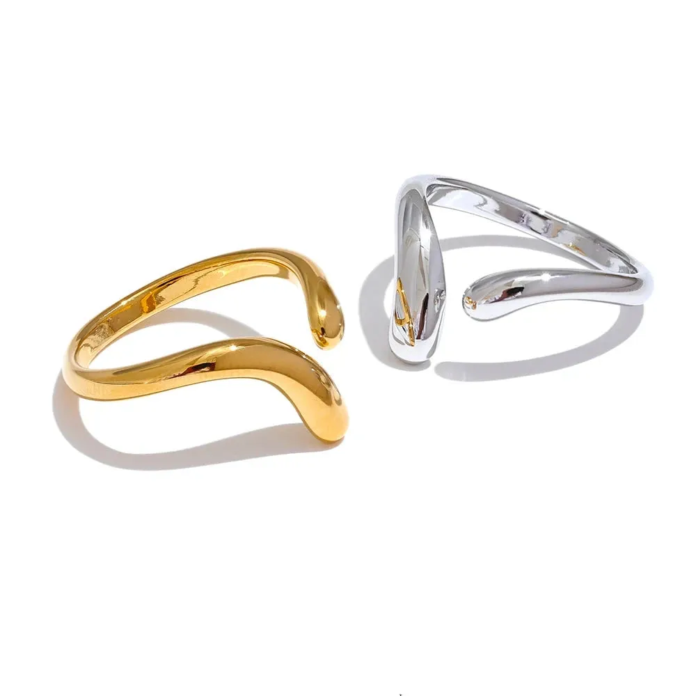 VAIGE Chic Adjustable 18K Golden Stainless Steel Minimalist Open Ring - High-Quality Trendy Geometric Jewelry