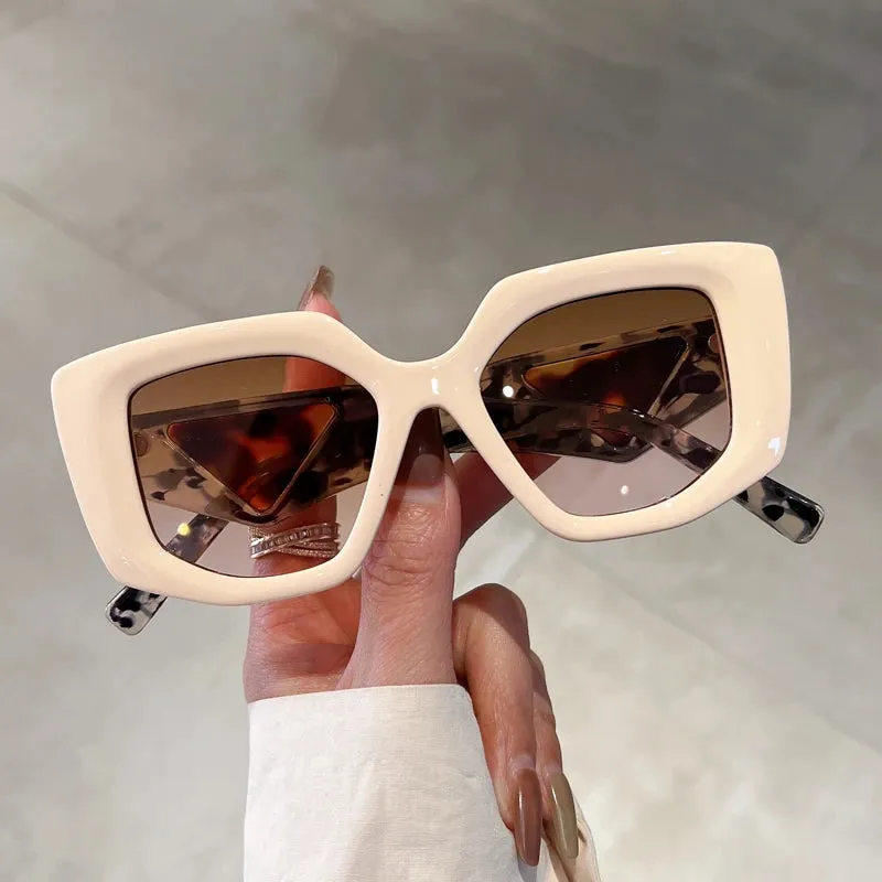 VAIGE Irregular Gradient Oversized Vintage Sunglasses in Black and Brown