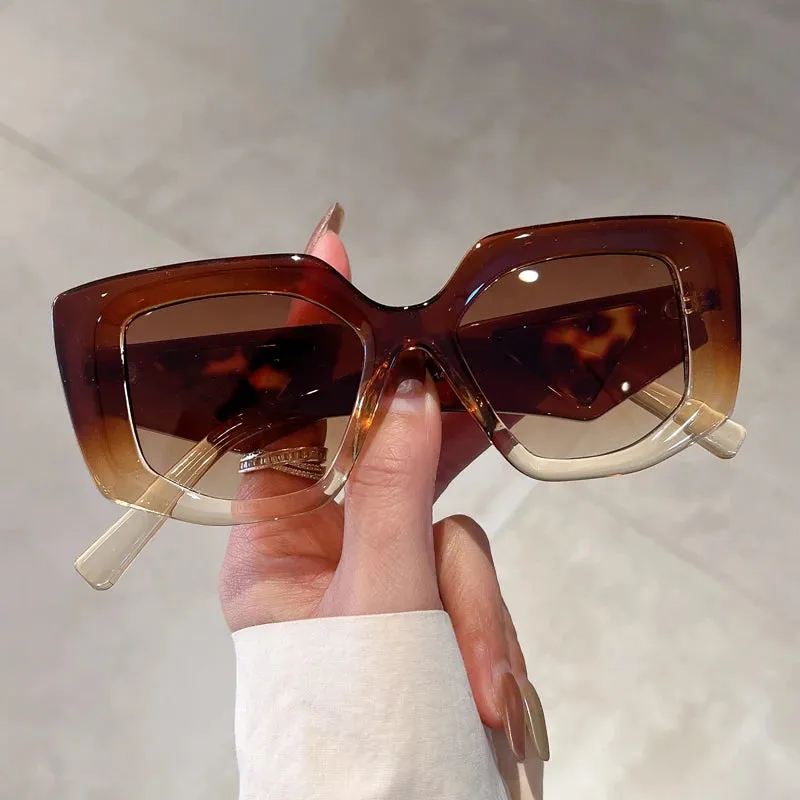 VAIGE Irregular Gradient Oversized Vintage Sunglasses in Black and Brown