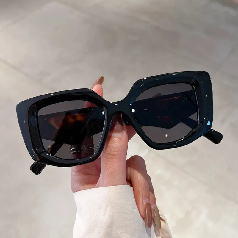 VAIGE Irregular Gradient Oversized Vintage Sunglasses in Black and Brown