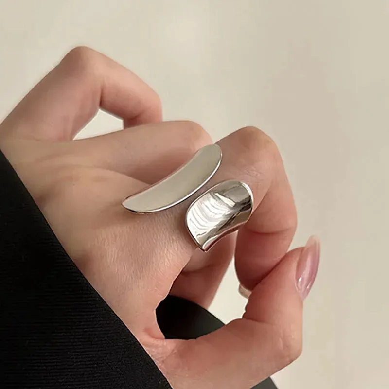 VAIGE Minimalist Silver Cuff Rings with Smooth Geometric Pattern - Creative Party Jewelry Gift for Couples