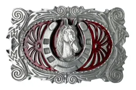 Western Horse Shoe Red Belt Buckle