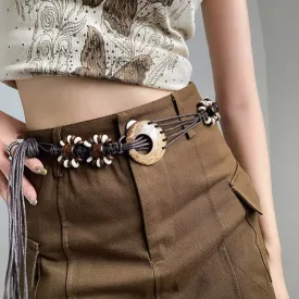 Women's Beaded Boho Lace Up Braided Waist Rope Belt