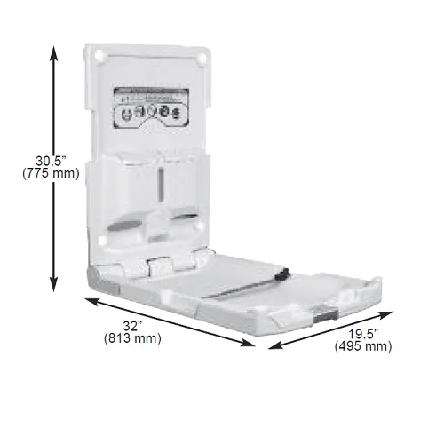 WORLD DRYER® ABC-300V DryBaby® - White Vertical-Folding Surface-Mounted Baby Changing Station