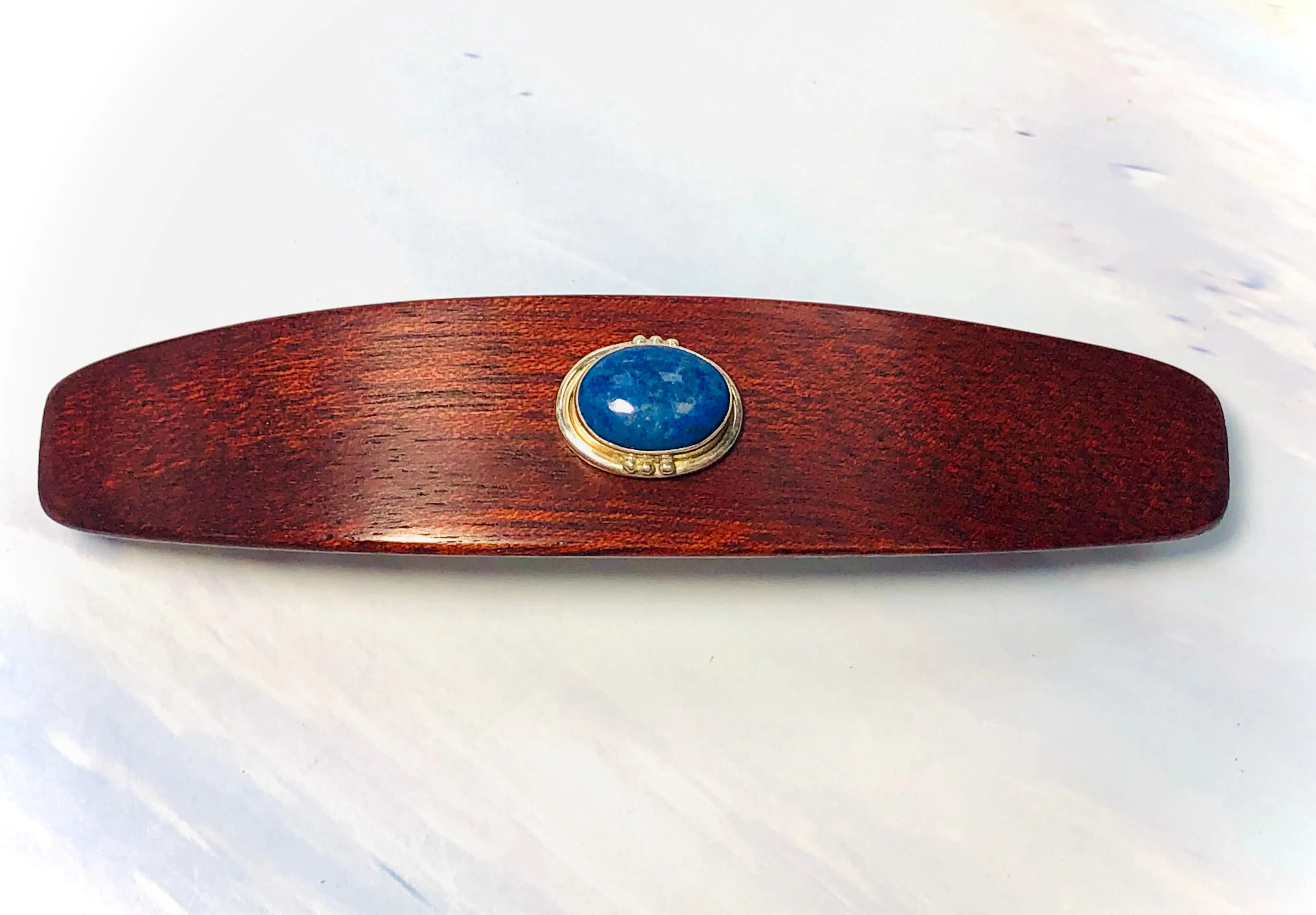 XL Genuine Lapis Gemstone barrette, Bloodwood Wooden Hair Clip